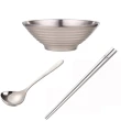 【PUSH!】餐具用品304不鏽鋼飯碗湯碗泡面碗防燙拉麵碗小號碗(22CM E128+筷子+湯勺組合)