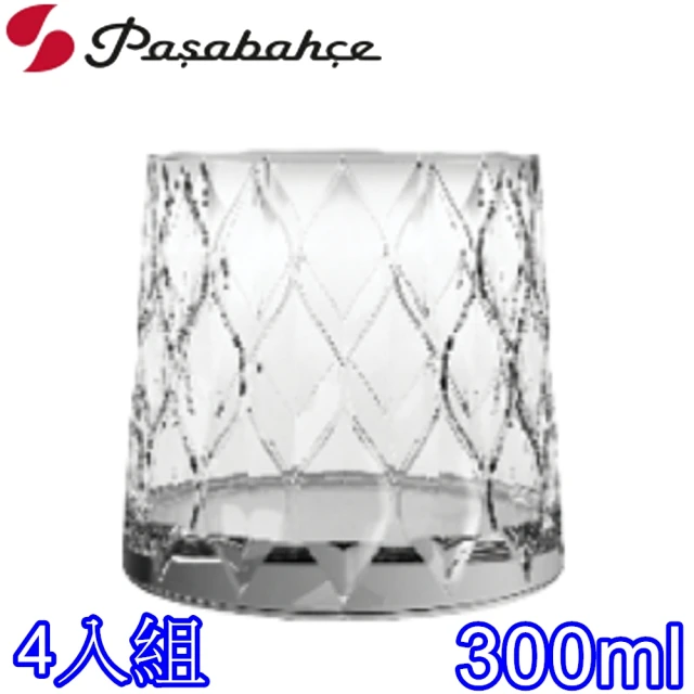 【Pasabahce】玻璃火焰花紋威士忌杯300cc(四入組)