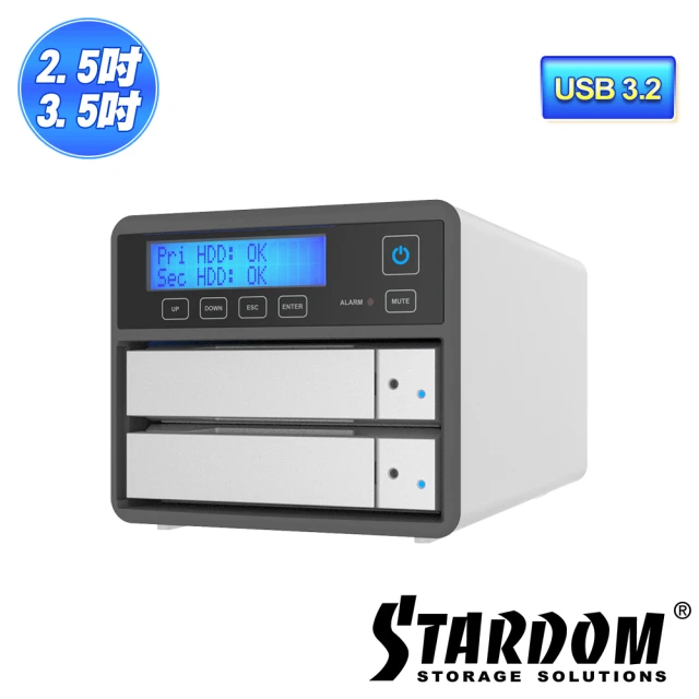 【STARDOM 銳銨】STARDOM SR2-BA31 銀色 3.5吋/2.5吋 USB3.2 2bay 磁碟陣列設備(硬碟外接盒)