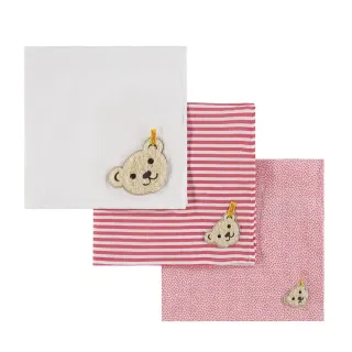 【STEIFF】熊頭 條紋 口水巾 紗布巾 三件組(口水巾)