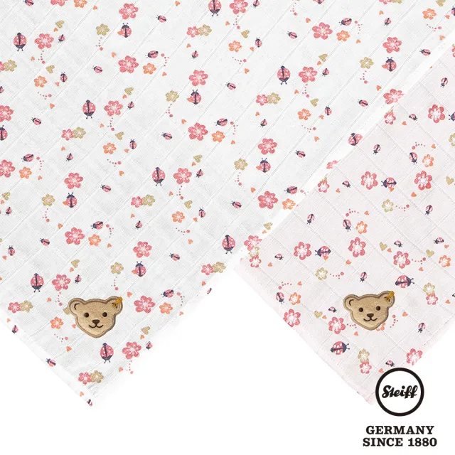 【STEIFF】熊頭 花朵 口水巾 紗布巾 兩件組(口水巾)