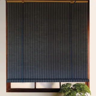 【特力屋】直條麻編捲簾-藍135x165cm