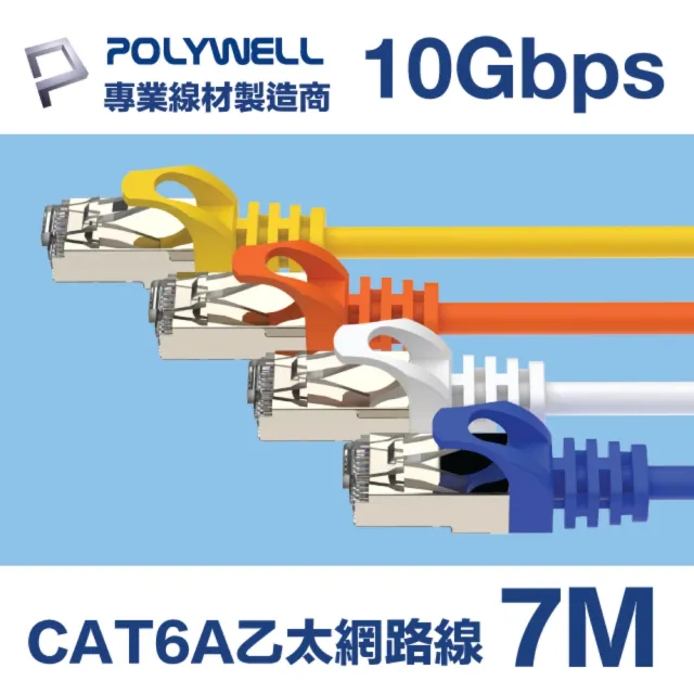 【POLYWELL】CAT6A 高速乙太網路線 S/FTP 10Gbps 7M(適合2.5G/5G/10G網卡 網路交換器 NAS伺服器)