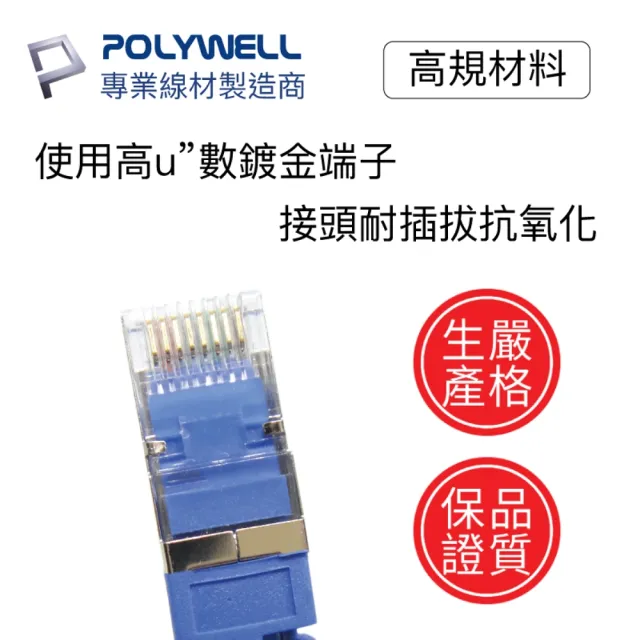 【POLYWELL】CAT6A 高速乙太網路線 S/FTP 10Gbps 3M(適合2.5G/5G/10G網卡 網路交換器 NAS伺服器)