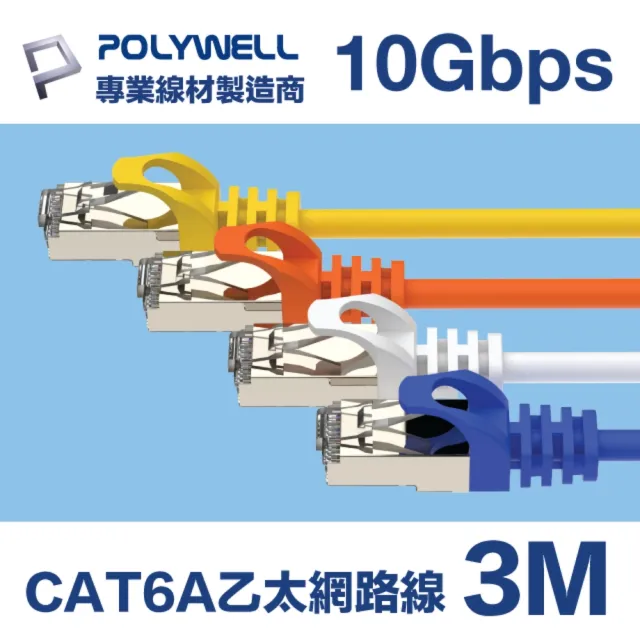 【POLYWELL】CAT6A 高速乙太網路線 S/FTP 10Gbps 3M(適合2.5G/5G/10G網卡 網路交換器 NAS伺服器)