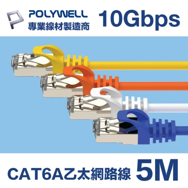 【POLYWELL】CAT6A 高速乙太網路線 S/FTP 10Gbps 5M(適合2.5G/5G/10G網卡 網路交換器 NAS伺服器)
