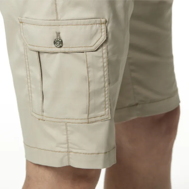 【Lynx Golf】男款彈性舒適棉麻側袋設計素面款式平面休閒短褲(卡其色)