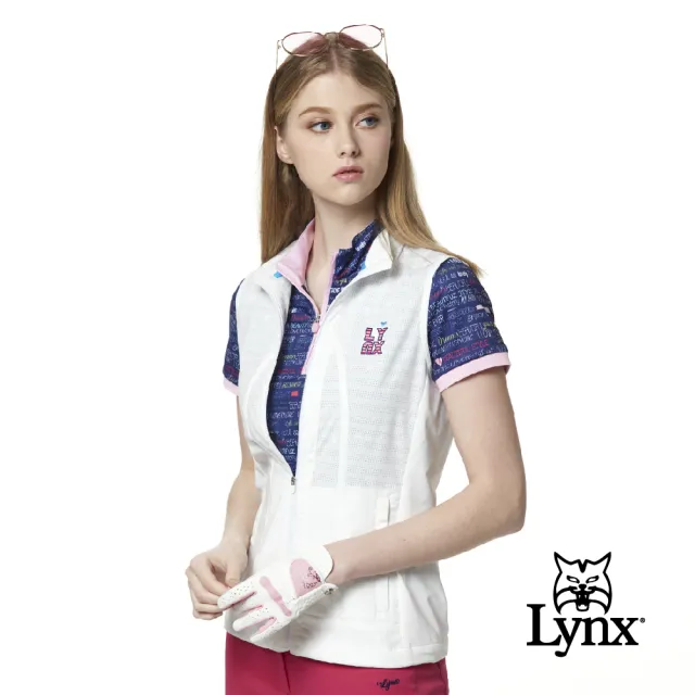 【Lynx Golf】女款彈性舒適涼爽透氣後背通風拉鍊口袋無袖背心(白色)