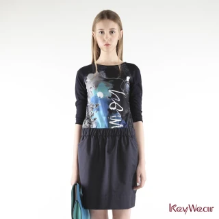 【KeyWear 奇威名品】德國進口布時尚舒適抽象印花七分袖上衣