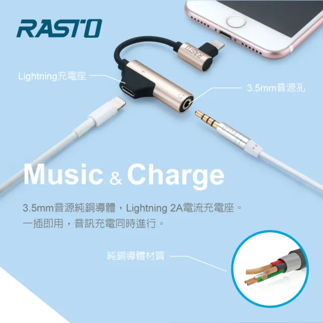 【RASTO】RX20 Lightning 轉 Lightning+3.5mm 二合一轉接頭