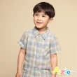 【Azio Kids 美國派】男童 上衣 單口袋粗細格紋短袖襯衫(藍)