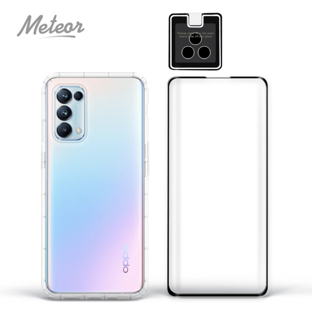【Meteor】OPPO Reno5 Pro 手機保護超值3件組(透明空壓殼+3D鋼化膜+鏡頭貼)