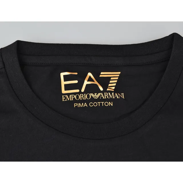 【EMPORIO ARMANI】EMPORIO ARMANI燙金EA7字母LOGO造型純棉短袖T恤(S/M/L/XL/黑x金字)