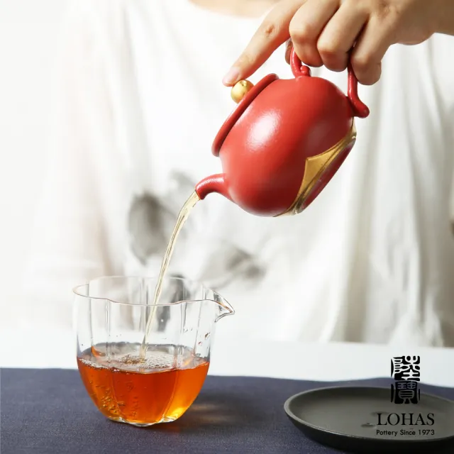 【LohasPottery 陸寶】凝月茶禮(一壺兩杯一海 兩用茶托 喝茶品香 鎏金工藝)