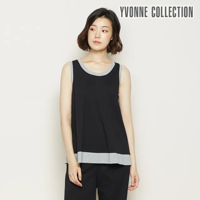 【YVONNE 以旺傢飾】拚色滾邊無袖上衣(黑L)