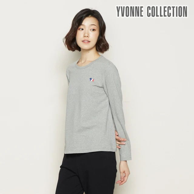 【YVONNE 以旺傢飾】三色梗犬繡花長袖上衣(迷霧灰M)