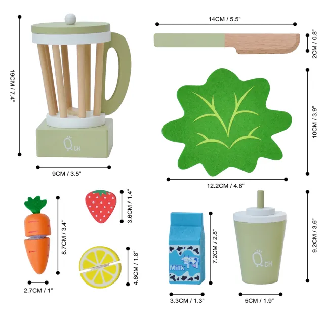 【Teamson】小廚師法蘭克福木製玩具果汁機組 _綠色(家家酒13件組)