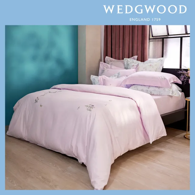 【WEDGWOOD】400織長纖棉刺繡被套枕套組-甜蜜梅果粉紫(雙人)