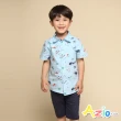 【Azio Kids 美國派】男童 上衣 滿版動物印花單口袋短袖襯衫(藍)