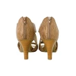 【ClayDerman】歐美復古牛皮壓紋中跟涼鞋-駱駝(0167120-63)