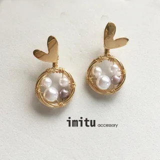 【艾米圖imitu】蝴蝶結花環珍珠S925銀針耳環-艾米圖