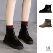 【J&H collection】時尚拼接前圓環拉鏈短靴(黑色 / 豆沙色)