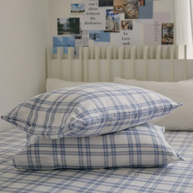 【翔仔居家】長絨棉色織雙層紗枕套床包3件組-藍莓格格(加大)