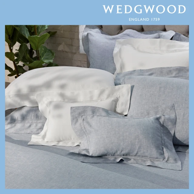 【WEDGWOOD】100%亞麻素色被套枕套組-晴空藍(雙人)