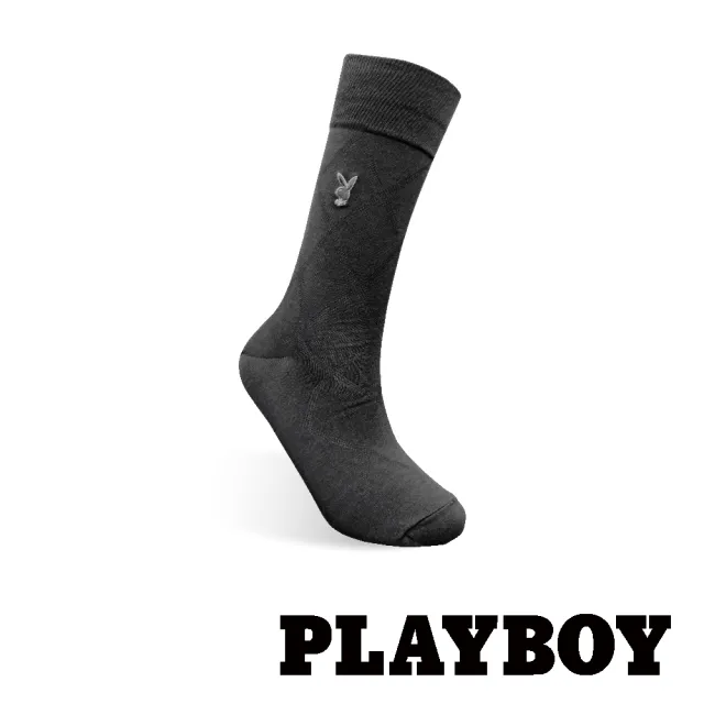 【PLAYBOY】菱格絲光紳士休閒襪-黑(紳士襪/男襪/休閒襪/長襪)