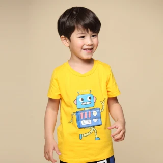 【Azio Kids 美國派】男童 上衣 立體機器人貼布印花短袖上衣T恤(黃)