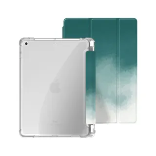 【BOJI 波吉】iPad mini 6 8.3吋 三折式內置筆槽可吸附筆透明氣囊軟殼 原色渲染款 青綠色