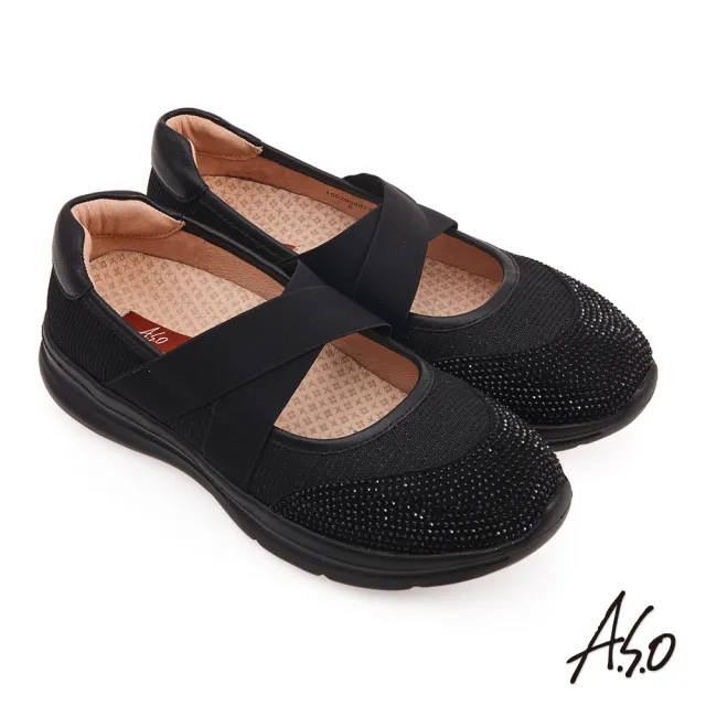 【A.S.O 阿瘦集團】機能休閒 萬步健康氣墊鞋 芭蕾舞娃娃鞋(黑)