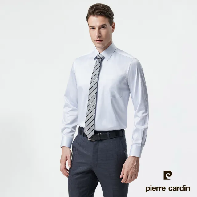 【pierre cardin 皮爾卡登】男襯衫 遠紅外線機能性保暖蓄熱商務休閒條紋長袖襯衫_淺灰細條(62865-92)