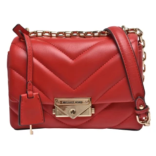 【Michael Kors】經典V字縫線羊皮鍊帶斜背包(紅30T9GDEL8L-RED)