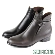 【GREEN PHOENIX 波兒德】女款台灣製扭結金屬皮扣繞踝全真皮粗跟短靴(咖啡、黑色)