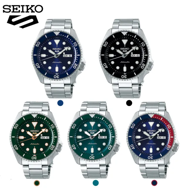 【SEIKO 精工】5 Sports系列水鬼機械錶鋼帶錶42.5mm授權碼SK014/(藍/黑/綠/湖水綠/藍紅)