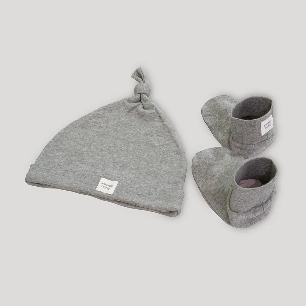 【Roots】Roots嬰兒- 有機棉帽襪禮盒組-含帽子&襪子(灰色)
