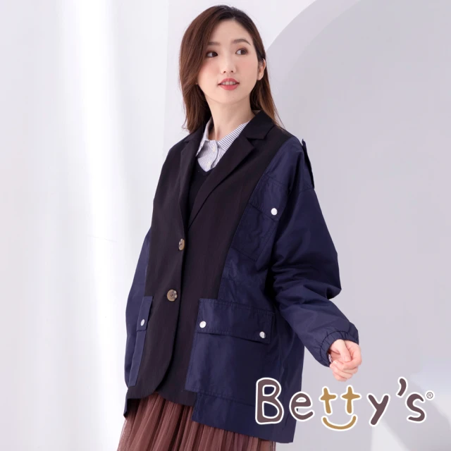 【betty’s 貝蒂思】設計款西裝領拼接休閒外套(深藍)