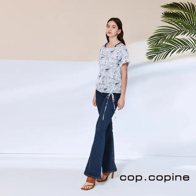 【ICHE 衣哲】Cop.Copine 法國原裝進口露肩人像印花造型上衣-奶酪白