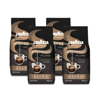 【LAVAZZA】黑牌Espresso中烘焙咖啡豆 x4包組(500g/包)
