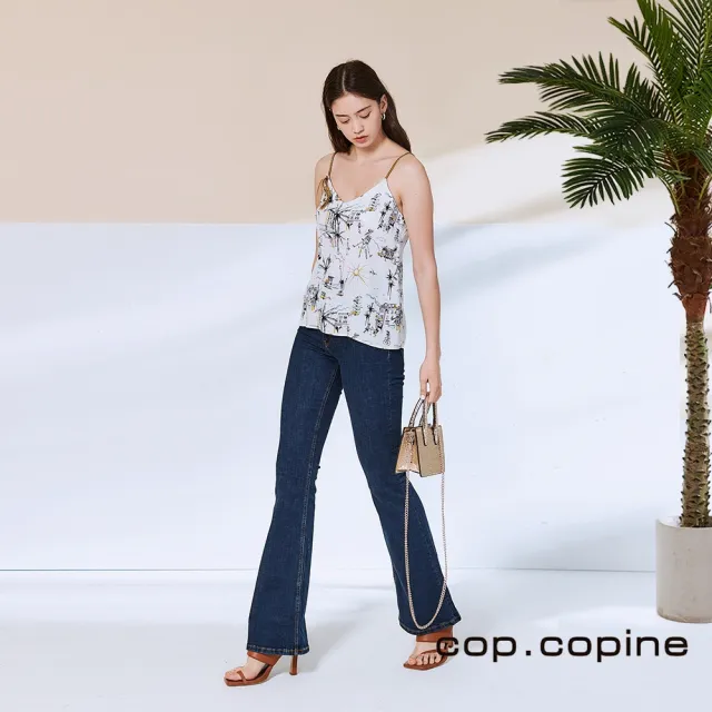 【ICHE 衣哲】Cop.Copine 法國原裝進口細肩印花造型上衣-椰奶白