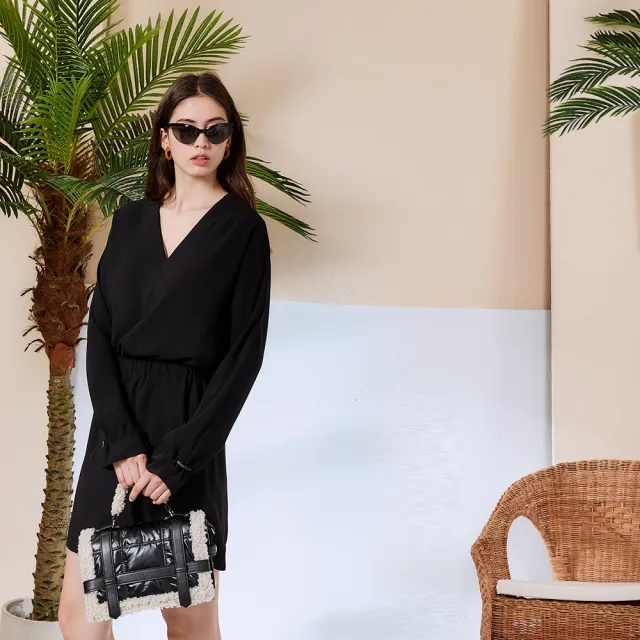 【ICHE 衣哲】Cop.Copine 法國原裝進口V領抽繩長袖造型洋裝-2色