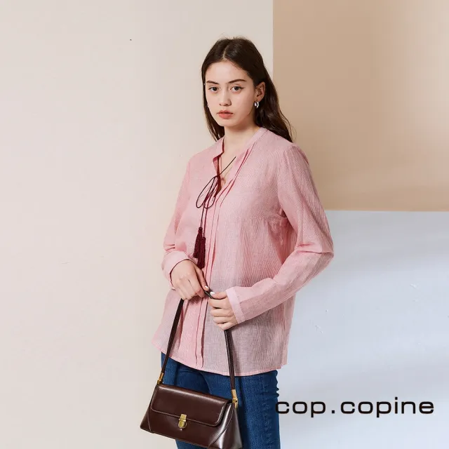 【ICHE 衣哲】Cop.Copine 法國原裝進口流蘇造型襯衫上衣-花簇粉