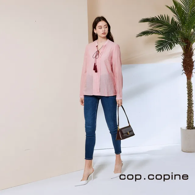 【ICHE 衣哲】Cop.Copine 法國原裝進口流蘇造型襯衫上衣-花簇粉