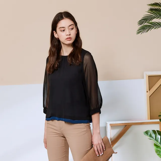 【ICHE 衣哲】Cop.Copine 法國原裝進口後排釦拼接設計飄逸造型上衣