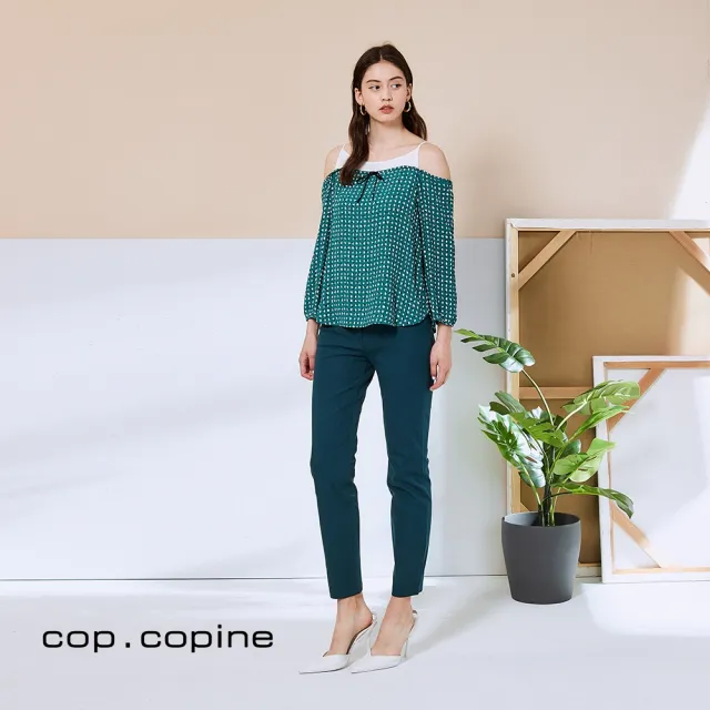 【ICHE 衣哲】Cop.Copine 法國原裝進口假兩件波點印花造型上衣-潮水藍綠