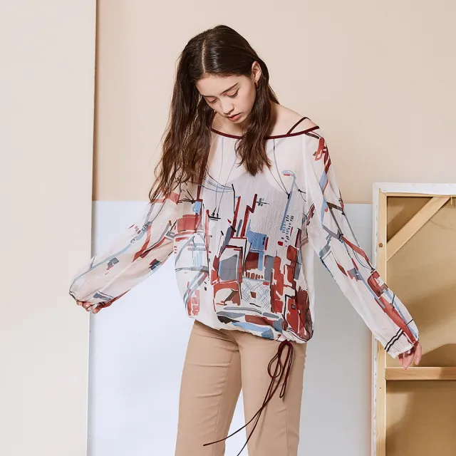 【ICHE 衣哲】Cop.Copine 法國原裝進口印花微透視感造型上衣