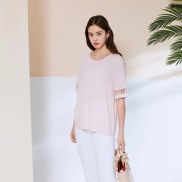 【ICHE 衣哲】Cop.Copine 法國原裝進口簍空設計五分袖造型上衣