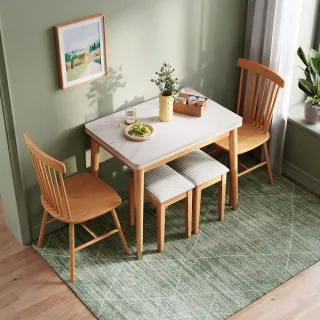 【hoi! 好好生活】林氏木業日式鋼化玻璃折疊餐桌+餐凳+餐椅 LS068 一桌兩凳兩椅