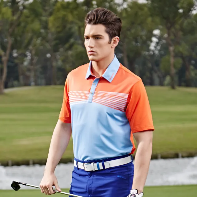 【Snowbee 司諾比】男款雙色線條交叉短袖Polo衫(高爾夫球衫 高爾夫球衣 高球上衣)